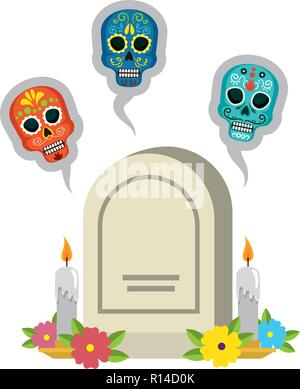 Grabstein mit Blumen und Kerzen Vector Illustration Design Stock Vektor