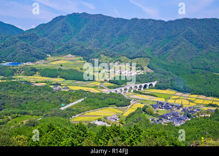 Landschaft bei Takeda Burgruinen, Asago-shi, Japan Stockfoto