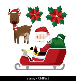 Weihnachtsmann im Schlitten und Rotwild weihnachten Vector Illustration zu feiern. Stock Vektor