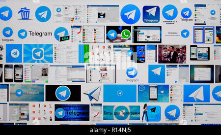 Poltavskaya Dorf, Russland - 19. Februar 2017: Bild von dem Monitor, zeigt Suchergebnisse für Fotos Telegramme Logo. Stockfoto