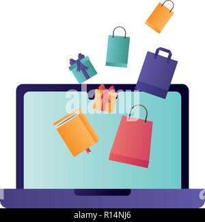 Laptop mit Geschenken fallen Stock Vektor