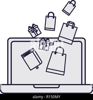 Laptop mit Geschenken fallen Stock Vektor