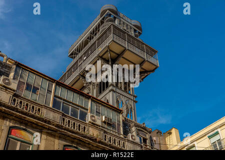 Aufzug Elevador de Santa Justa, Rua do Ouro, Lissabon, Portugal Stockfoto