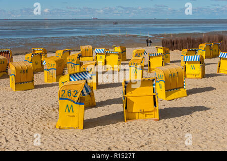 Liegestühle am Strand, Duhnen, Cuxhaven, Niedersachsen, Deutschland Stockfoto