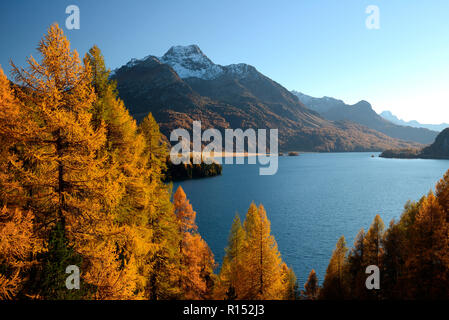 Silsersee und Piz da la Margna, Oberengadin, Engadin, Schweiz, Europa Stockfoto