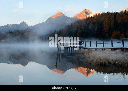 Morgenstimmung am Stazer siehe St. Moritz, Engadin, Oberengadin, Kanton Graubünden, Schweiz, Europa, Lej da Staz Stockfoto