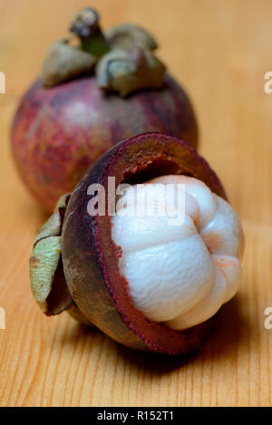 Lila mangosteen, Garcinia mangostana Stockfoto