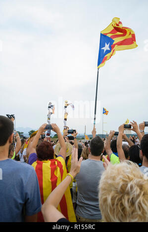 Die Demonstranten fordern die Freiheit von politischen Gefangenen, Lledoners, Katalonien, Spanien Stockfoto