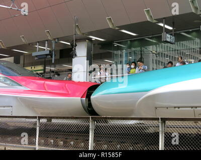 Zwei Schnellzüge joined Nase an Nase auf dem japanischen JR Rail Network; Japan Stockfoto