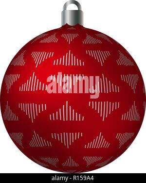 Rot verziert Christmas Ball mit Silber Metallisch Dreieck Muster auf weißem Hintergrund. Einfache abstrakte Ornamente Vector Illustration. Postcar Stock Vektor