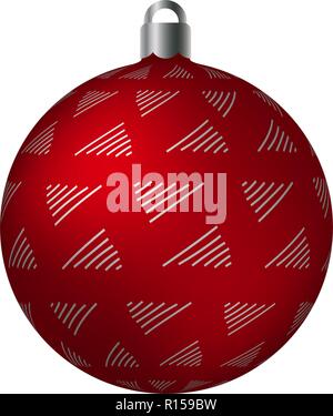 Rot verziert Christmas Ball mit Silber Metallic doodle Muster auf weißem Hintergrund. Einfache abstrakte Ornamente Vector Illustration. Postkarte Stock Vektor