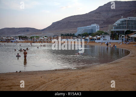 Besucher am Toten Meer in Israel. Stockfoto