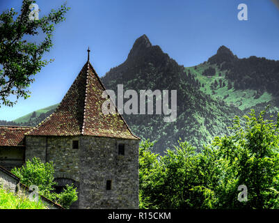 Turm von Schloss Gruyères, Schweiz Stockfoto