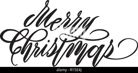 Frohe Weihnachten text Vektor auf weißem Hintergrund. Beschriftung für Einladung, Hochzeit und Grußkarte, Drucke und Poster. Hand Inschrift gezeichnet Stock Vektor
