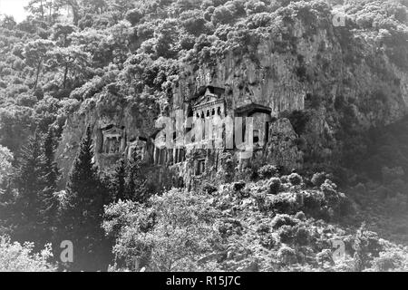 Die lykischen Felsengräber/Kaunian, Dalyan, Türkei Stockfoto