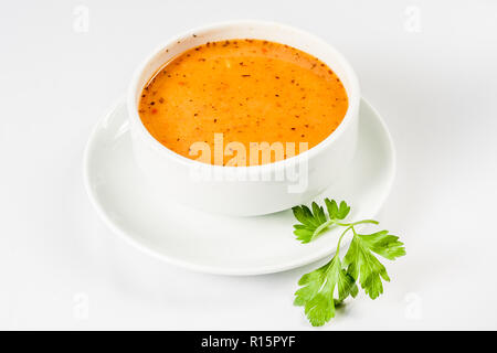 Türkische traditionelle Tarhana Suppe in weiße Schüssel Stockfoto