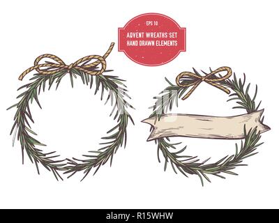Vektor Sammlung von Hand gezeichnet Adventskränze Stock Vektor