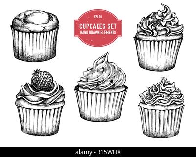 Vektor Sammlung von Hand cupcakes gezeichnet Stock Vektor