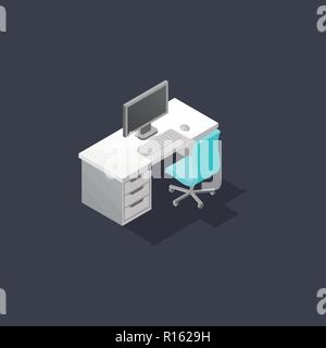 Low Poly isometrische Arbeitsplatz Stock Vektor