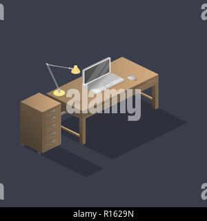 Low Poly isometrische Arbeitsplatz Stock Vektor