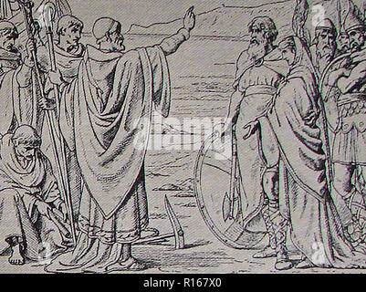 Eine alte Abbildung: Darstellung der Hl. Augustinus seine Ankunft in Großbritannien bei der Bekanntgabe an den König von Kent in 597 AD auf der Isle of Thanet Stockfoto