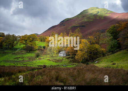 Fotos von der Nördlichen Lake District, Derwent Water, Brandlehow Woods und Lodore Falls, Natur und natürliche Aufnahmen mit Elementen des Menschen. Stockfoto