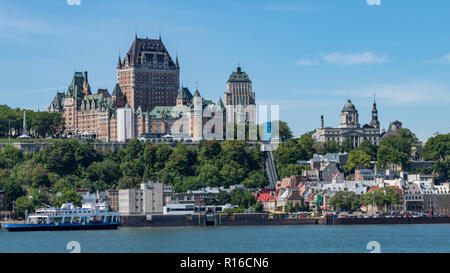 Fairmont Le Château Frontenac und die Quebecer Altstadt von Levis Stockfoto