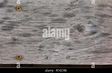 Holz Textur mit den rostigen Schrauben Stockfoto