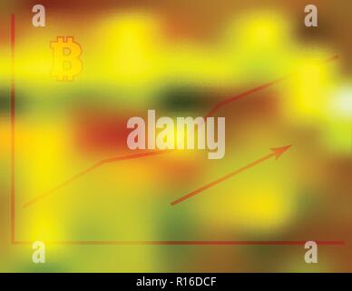 Vector Illustration der finanzielle Wachstum Graph der digitalen bitcoin Währung auf eine unscharfe rot grün gold Hintergrund, Technischer Handel Konzept. Stock Vektor