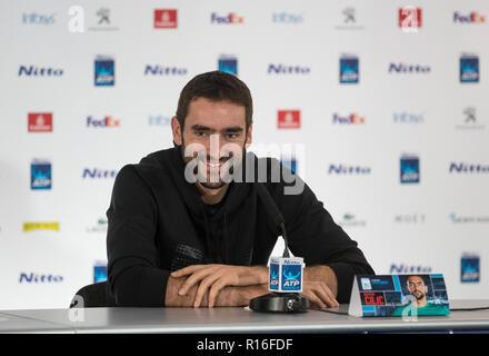 London, Großbritannien. 09 Nov, 2018. London, Großbritannien. 9 Nov, 2018. Marin Cilic (Kroatien) Während die Medien Tag am Nitto ATP World Tour Finals in London in der O2, London, England am 9. November 2018. Foto von Andy Rowland. Credit: Andrew Rowland/Alamy leben Nachrichten Stockfoto