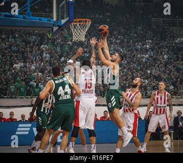 Athen, Griechenland. 9 Nov, 2018. Ioannis Papapetrou von Panathinaikos BC in Aktion während der 2018/2019 Turkish Airlines EuroLeague Saison Runde 6 Spiel zwischen OPAP Panathinaikos Athen und Olympiakos Piräus Piräus an oaka Arena. Final Score: Panathinaikos 93 - 80 Olympiakos Credit: Ioannis Alexopoulos/SOPA Images/ZUMA Draht/Alamy leben Nachrichten Stockfoto