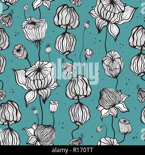 Botanische Illustration. Hand gezeichnete Blumen und Pflanzen. Monochrome Vektorgrafiken in Skizze Stil. Elegante Nahtlose vintage Muster. Stock Vektor