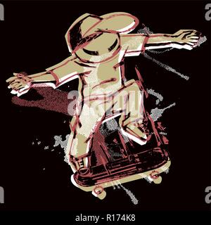 Cartoon von Freestyle Skater springen auf Skateboard, dunklen Hintergrund Stock Vektor