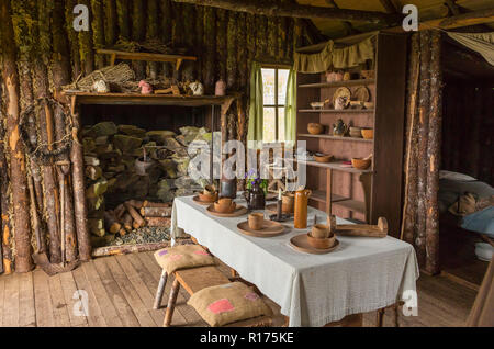 CAPE RANDOM, Neufundland, Kanada - Cabin Interior zufällig Passage Film, Replik des Fischerdorf. Stockfoto