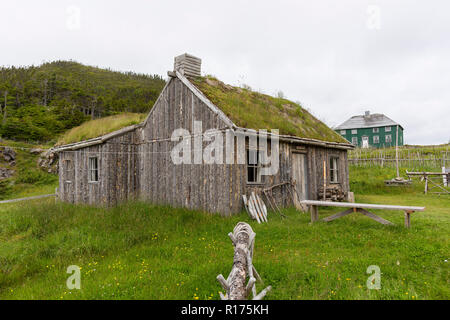 CAPE RANDOM, Neufundland, Kanada - Zufällige Passage Film, Replik des Fischerdorf. Stockfoto