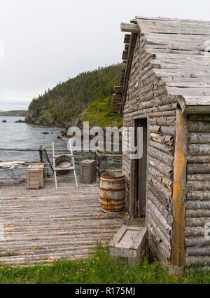 CAPE RANDOM, Neufundland, Kanada - Zufällige Passage Film, Replik des Fischerdorf. Stockfoto