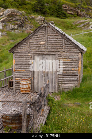 CAPE RANDOM, Neufundland, Kanada - Zufällige Passage Film, Replik des Fischerdorf. Stockfoto