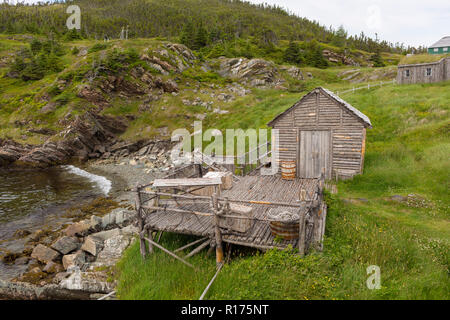 CAPE RANDOM, Neufundland, Kanada - Zufällige Passage Film, Replik des Fischerdorf. Stockfoto