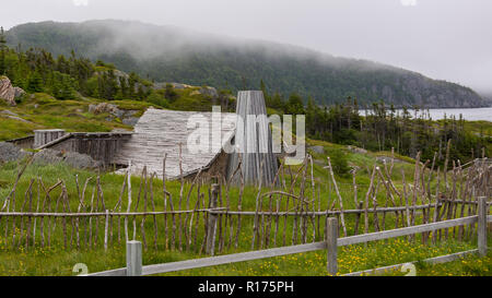 CAPE RANDOM, Neufundland, Kanada - Zufällige Passage Film, Replik des Fischerdorf. Stockfoto