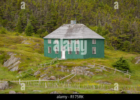 CAPE RANDOM, Neufundland, Kanada - Zufällige Passage Film, Replik des Fischerdorf. Stockfoto