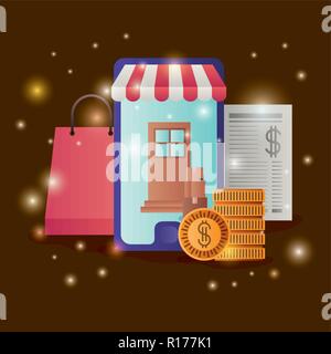 Smartphone mit Sonnenschirm ecommerce Icons Stock Vektor