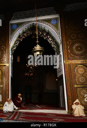 Das schöne Zaouia Moulay Idriss II Mausoleum in Fes, Marokko. Stockfoto