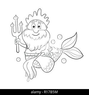 Horoskop Sternzeichen Wassermann. Cartoon Poseidon. Färbung für Kinder Stock Vektor