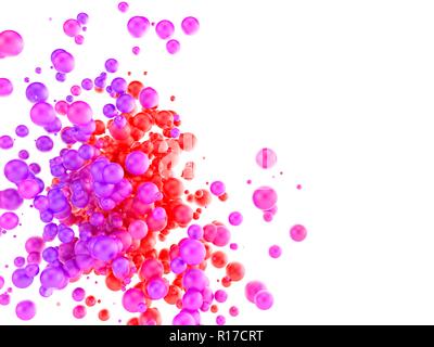 Farbenfrohe abstrakte Hintergrund. Viele sphärische Partikel auf einem weißen Hintergrund. 3D-Darstellung. Stockfoto