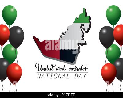 Uae nationale Karte mit Flaggen und Ballons Stock Vektor