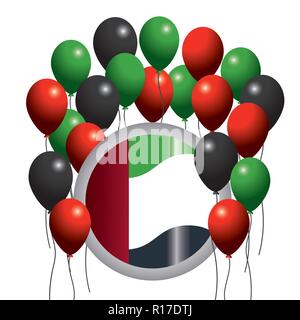 Uae Flagge Emblem mit Ballons zu nationalen Tag Stock Vektor
