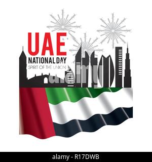 Vereinigte Arabische Emirate Fahne mit den Aufbau nationaler Tag zu zelebrieren. Stock Vektor