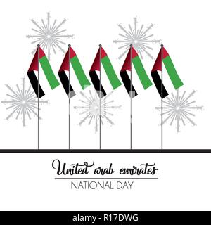 Uae-Flags zu firewords zum Nationalen Tag der Feier Stock Vektor