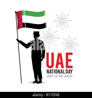 Soldat mit uae Flagge zu nationalen Tag Stock Vektor