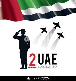Vereinigte Arabische Emirate Fahne mit Soldaten und militärische Flugzeuge zu nationalen Tag Stock Vektor